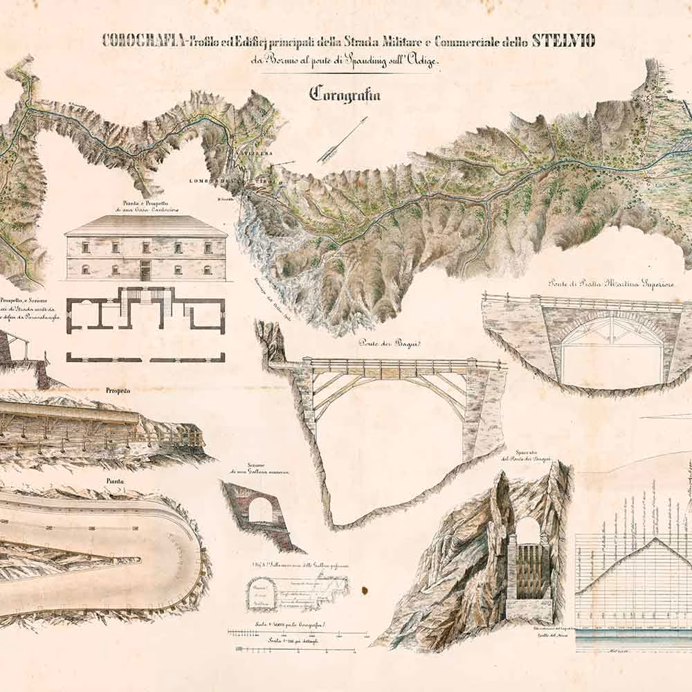 Mythos Stelvio: ein Blick hinter die 82 Kehren » 5 Mythos Stelvio Planungszeichnungen zum Straßenbau